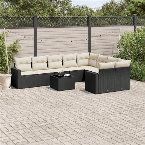vidaXL Salon de Jardin avec Coussins 10 pcs, Canapés de Terrasse, Ensemble de Meubles de Patio, Mobilier d'Extérieur, Noir 3251783