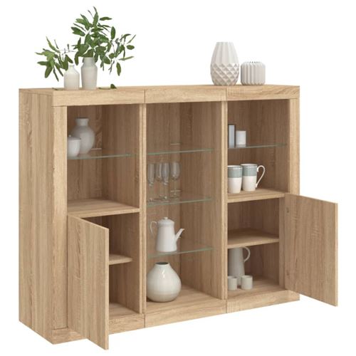 Non Communiqué Marron Buffets Avec Lumières Led 3 Pcs Chêne Sonoma Bois D Ingénierie
