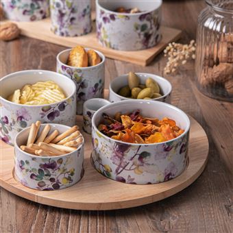 Service Apéritif 6 Pièces Champêtre - Décoré Rond Porcelaine