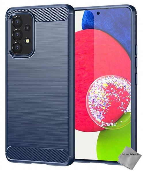 Housse etui coque silicone gel carbone pour Samsung Galaxy A53 5G + film ecran - BLEU FONCE - htdmobiles