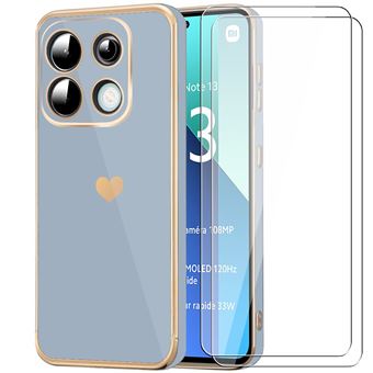 Coque + 2 Verres Trempés pour Xiaomi Redmi Note 13 4G (pas pour 5G) Silicone avec Motif de Cœur, Protection Antichoc, Bleu - BOOLING - 1