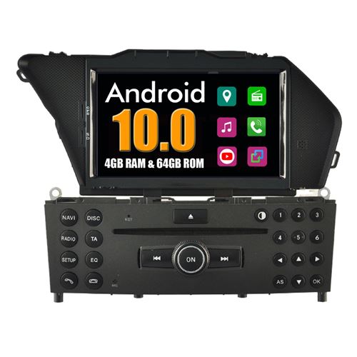 Autoradio Multimédia RoverOne Android 10 4Go RAM 64Go ROM GPS CarPlay pour Mercedes Benz GLK X204 GLK300 GLK350 2008-2010