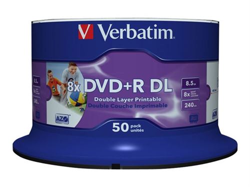 Verbatim - 50 x DVD+R DL - 8.5 Go 8x - surface imprimable par jet d'encre - spindle