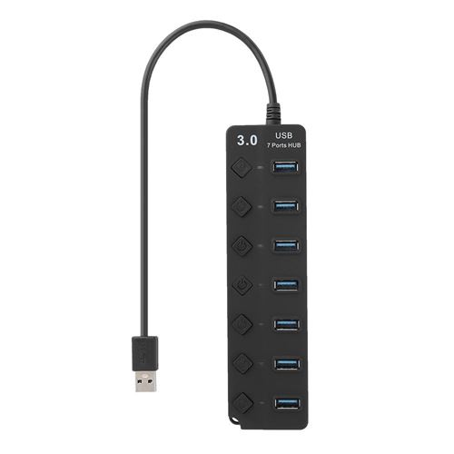 Hub Usb 3.0 7 Ports Haute Vitesse 5 Go / S Avec Commutateur À Clé Adaptateur Secteur Pour Pc (Noir)