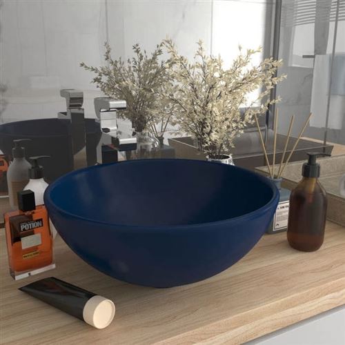 Lavandino Lusso Rotondo Blu Scuro Opaco 32,5x14 Cm In Ceramica - Vidaxl