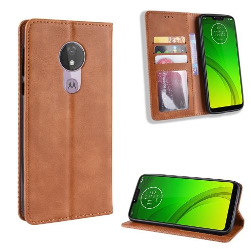 Etui en PU vintage auto-absorbé marron pour votre Motorola Moto G7 Power (EU Version)