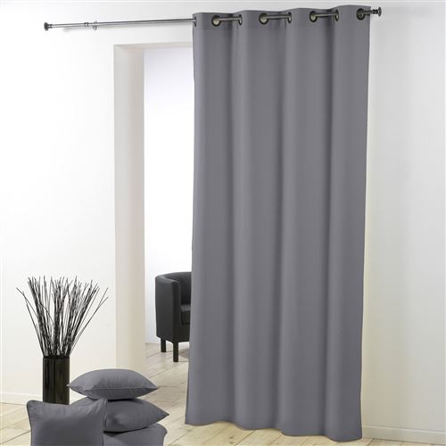 Rideau a oeillets plastique Polyester uni Essentiel Gris 140 x 260 cm