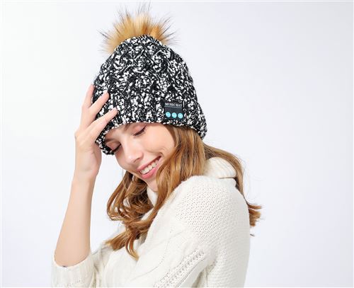 Bonnet Bluetooth avec Pompon pour MICROSOFT Lumia 550 Smartphone avec Ecouteurs Integres Reglage Boutons Universel Hiver (GRIS)