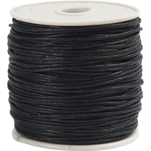 Creotime cordon de coton noir 1 mm d'épaisseur 40 m