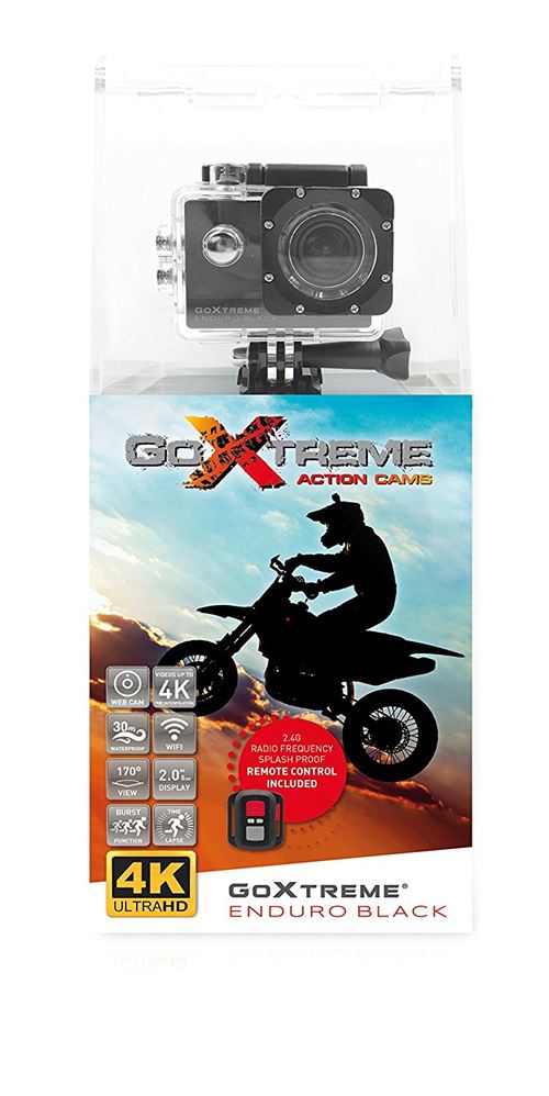'GoXtreme Enduro Noir caméra d'action 4 K, Real 2,7 K à 30 images par seconde, Full HD au 60 fps - avec télécommande, 2/écran de 5 cm, WiFi) Noir
