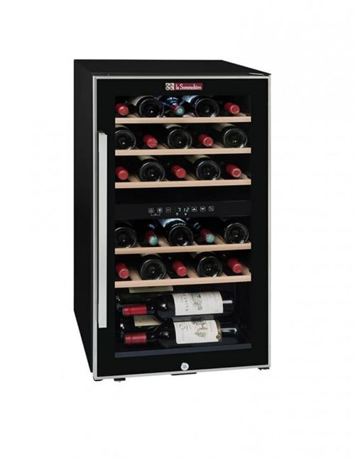 La Sommeliere Ecs30.2z-cave A Vin De Service Porte Vitree-double Zone-cadre Noir Et Inox-29 Bouteilles-5 Clayettes Bois-a