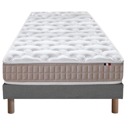 Ensemble matelas 100% latex 3 zones sommier gris 90x190