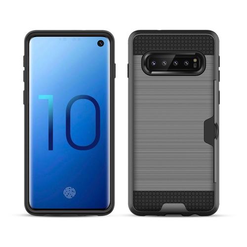 Coque en TPU hybride avec lecteur de carte gris pour votre Samsung Galaxy S10