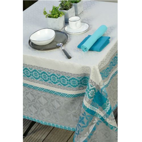 Nappe enduite Maréva 150 x 150 cm - gris et bleu