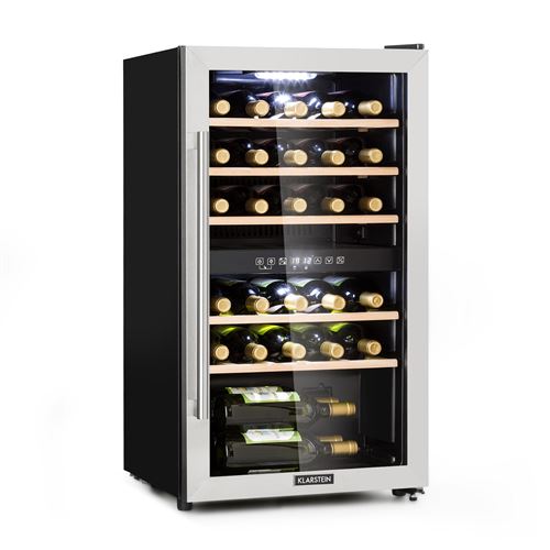 Cave À Vin - Klarstein Vinamour 29 - Cave De Service - 2 Zones - 80L - 5 -22°C - Porte Vitrée - Gris