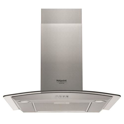 Hotpoint Ariston HHGC 6.5F LM X - Hotte - hotte décorative - largeur : 60 cm - profondeur : 45 cm - evacuation & recyclage - avec moteur interne - inox
