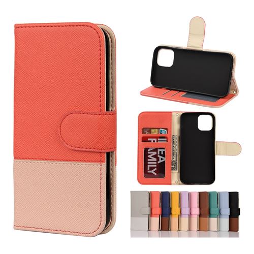 Etui en PU texture croisée d'épissage de couleur avec support rouge pour votre Apple iPhone 12 Pro Max 6.7 pouces