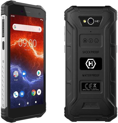 HAMMER Energy 2 4G Télephone Portable Incassable Debloqué, 2Ghz Quad-Core 3Go de RAM 32Go de ROM, IP68 Smartphone Résistant Etanche Antichoc Android 9.0, Dual SIM, Batterie 5000 mAh, NFC - Silver