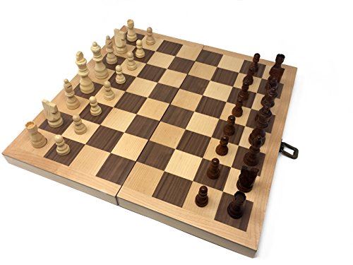 John N. Hansen Hansen Games Classique Jeu d'échecs en bois naturel en bois 15ù Panneau incrusté d'échecs sculptés à la main et rangement