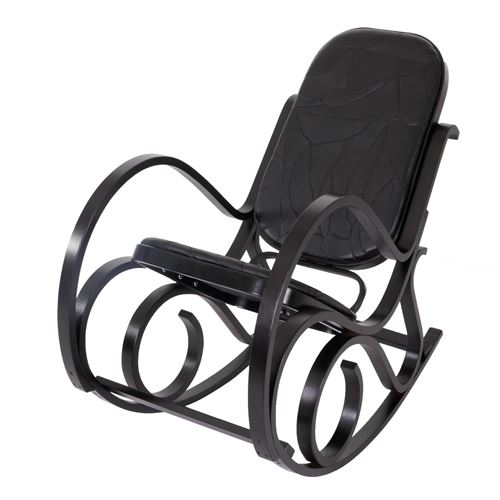 Rocking-chair M41, imitation noyer, cuir Patchwork, noir
