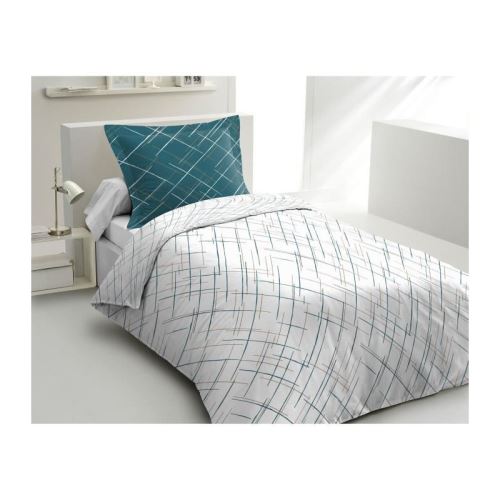 LOVELY HOME Parure de couette Coton CRISSCROSS - Bleu Canard - 140x200 cm