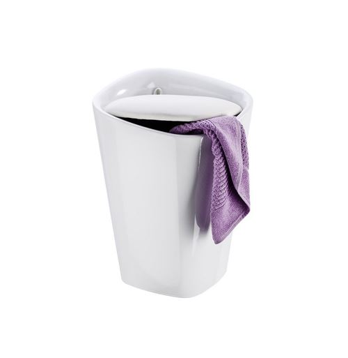 Tabouret de douche Candy blanc - Wenko - Panier à linge intégré