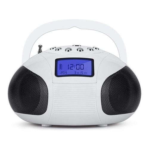 Poste Radio FM + Enceinte Bluetooth MP3 – August SE20 – Bluetooth, USB, Carte SD, Prise Auxiliaire, Radio FM et Réveil - Blanc