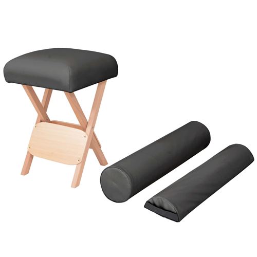 vidaXL Massagekruk met 12 cm dikke zitting en 2 bolsters inklapbaar zwart