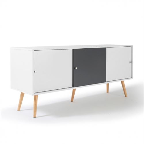 Buffet Effie scandinave 3 portes bois blanc et gris