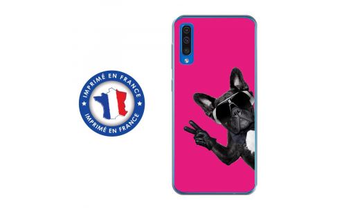 Coque souple pour Samsung Galaxy A50 avec impression Motifs chien à lunettes sur fond fushia