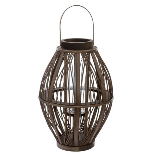 Lanterne Déco en Rotin Tressée 39cm Marron