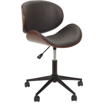The Home Deco Factory - Chaise de bureau bois et PU à roulettes Reno - 1