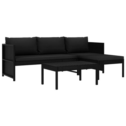 VIDAXL Salon de jardin 3 pcs avec coussins R&eacute;sine tress&eacute;e Noir  - Noir