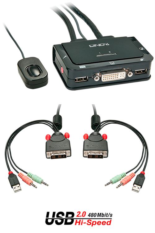 Lindy Compact 2 Port Kvm Switch - Commutateur Écran-Clavier-Souris/Audio/Usb - 2 X Kvm / Audio / Usb - 1 Utilisateur Local - De Bureau - Image 3