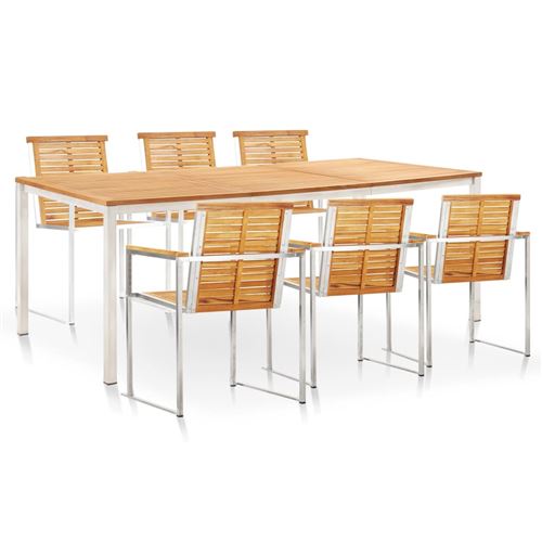 vidaXL Mobilier à dîner de jardin 7pcs Teck massif et acier inoxydable