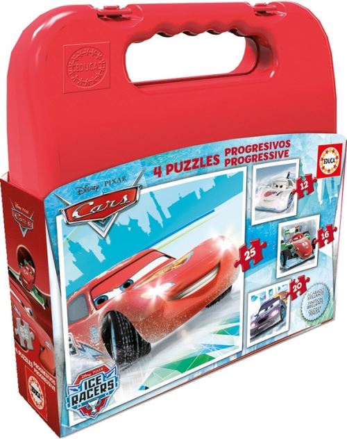 Educa - 16506 - valise 4 puzzles progressifs 12 16 20 25 pieces - disney cars