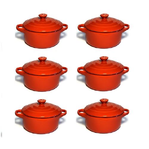 Lot de 6 mini cocottes rouges double poignée avec couvercle Hobby Cook