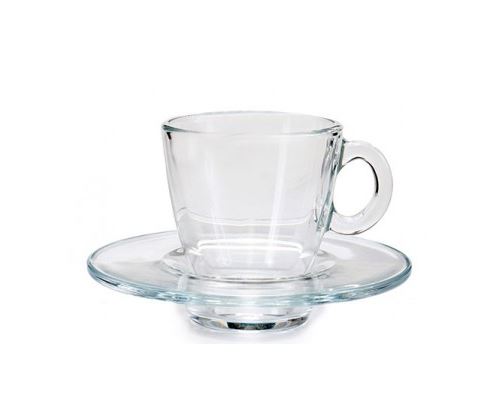 Set de 6 Tasses à Café avec Dessous de Tasses en Verre Transparent - 72ml