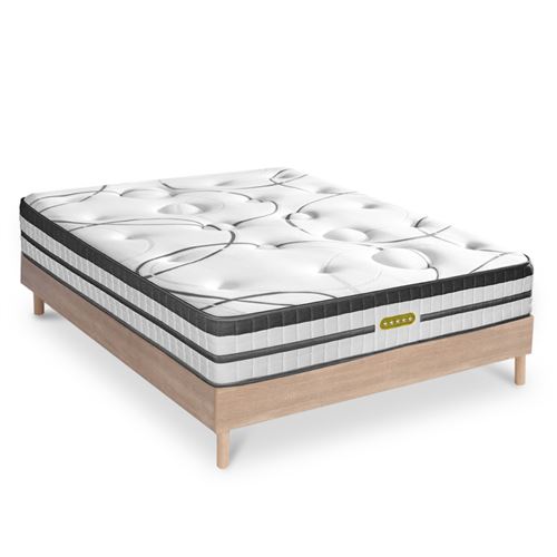 Ensemble Matelas &agrave; Ressorts ensach&eacute;s et sommier bois 160x200