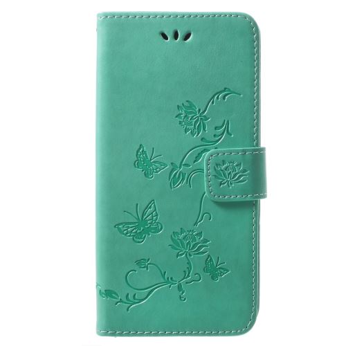 Etui en PU imprimé fleur papillon cyan pour Samsung Galaxy S9+