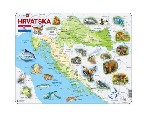 Puzzle 54 Pièces : Puzzle Cadre - Carte de la Croatie et de ses Animaux (en Croate), Larsen