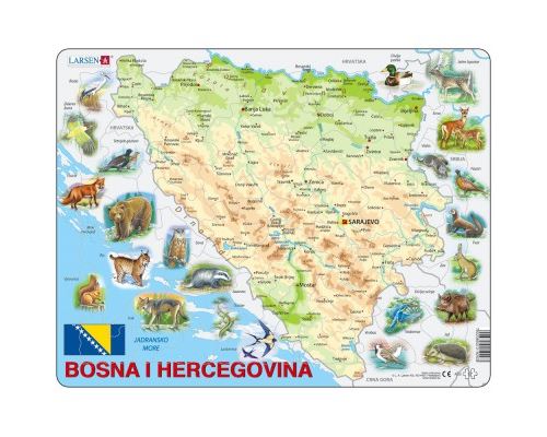 Puzzle 57 Pièces : Puzzle Cadre - Carte de Bosnie Herzégovine avec ses Animaux (en langue Bosniaque), Larsen
