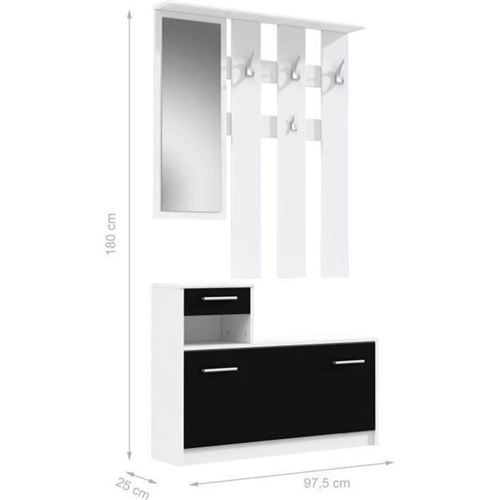 PEILI Vestiaire dentree contemporain blanc et noir mat - L 97,5 cm