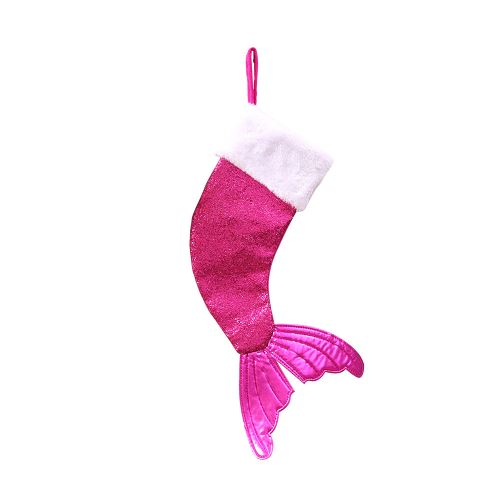 Bas de noël sac cadeau Queue de sirène, décorations de noël - Rose 50x17CM