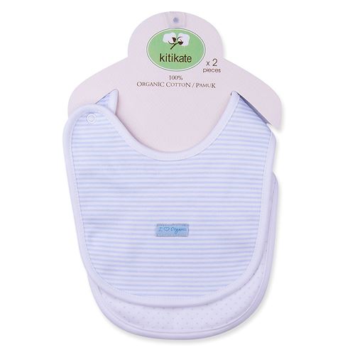 Sevira kids Lot de 2 bavoirs naissance en coton biologique, Dreams Bleu - rayé taille unique