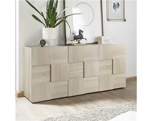 Buffet 180 cm couleur chêne clair ARTIC 3-L 181 x P 42 x H 84 cm