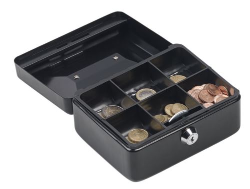 Caissette à Monnaie Idena 50025 - Coffre Argent 6 Compartiments Avec Serrure, Noir, 155x120x90 Mm