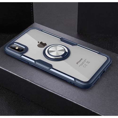 Coque en TPU anneau de doigt verre combo bleu foncé/argent pour votre Apple iPhone XS Max 6.5 pouces