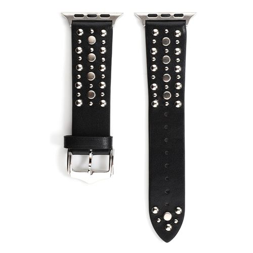  Bracelet en cuir v&eacute;ritable avec rivet pour Apple Watch Series 6/ SE/ 5/ 4 40mm - Noir 