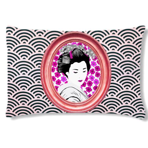 Coussin Geishas fond fushia